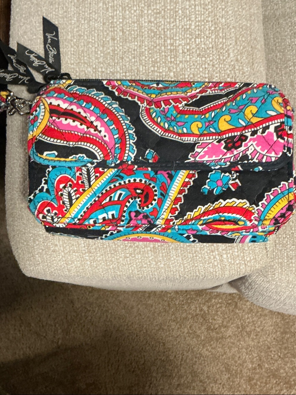 Vera Bradley Black Paisley Quilted Wristlet